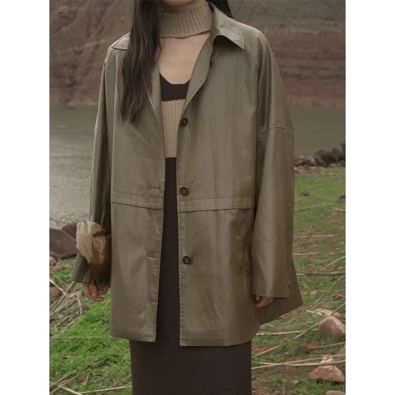 Женская куртка средней длины NEIHE из натуральной кожи модная повседневная осенняя