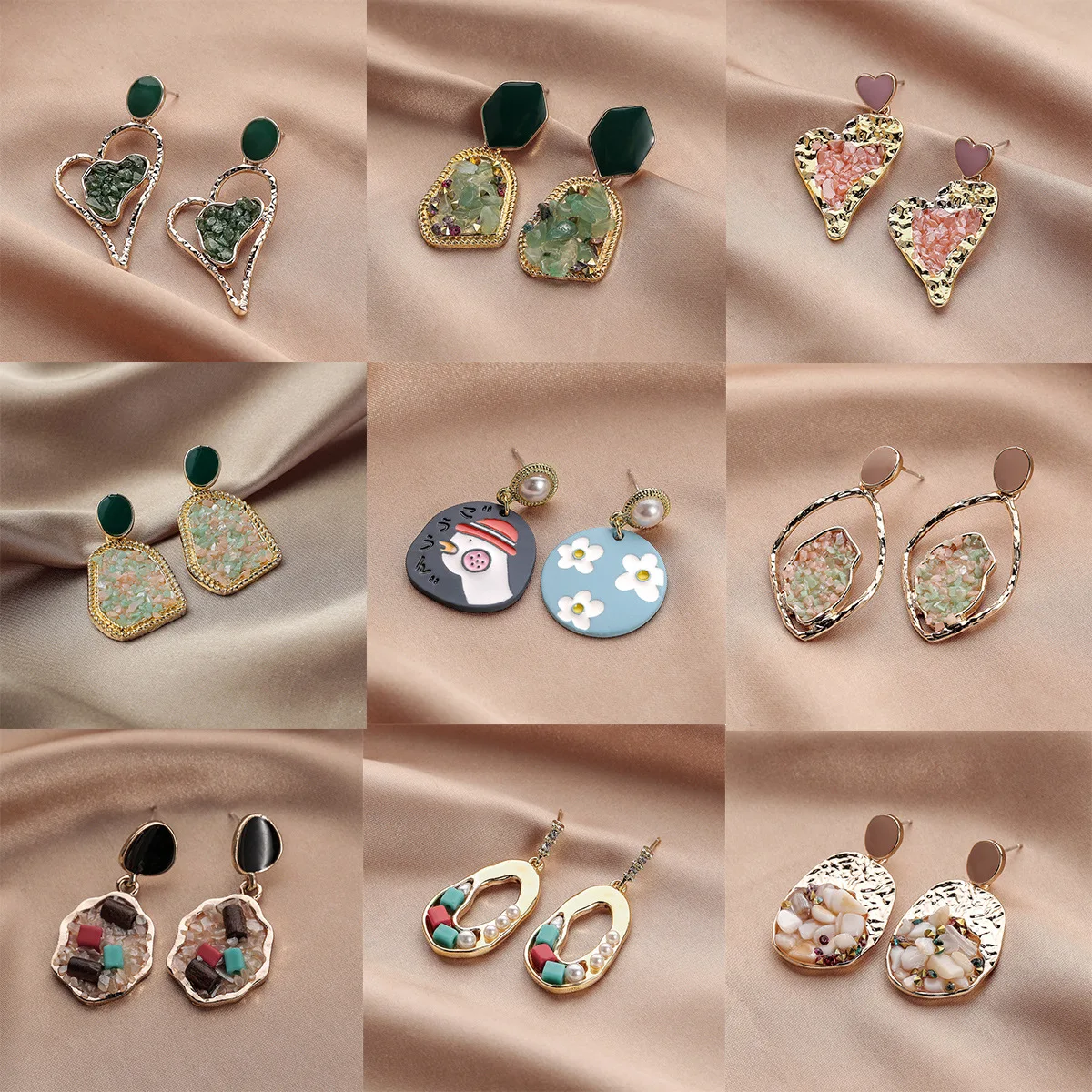 

New party office when irregular geometric earrings colorful gravel pearl rhindiamonds earrings S925 silver needle stud female