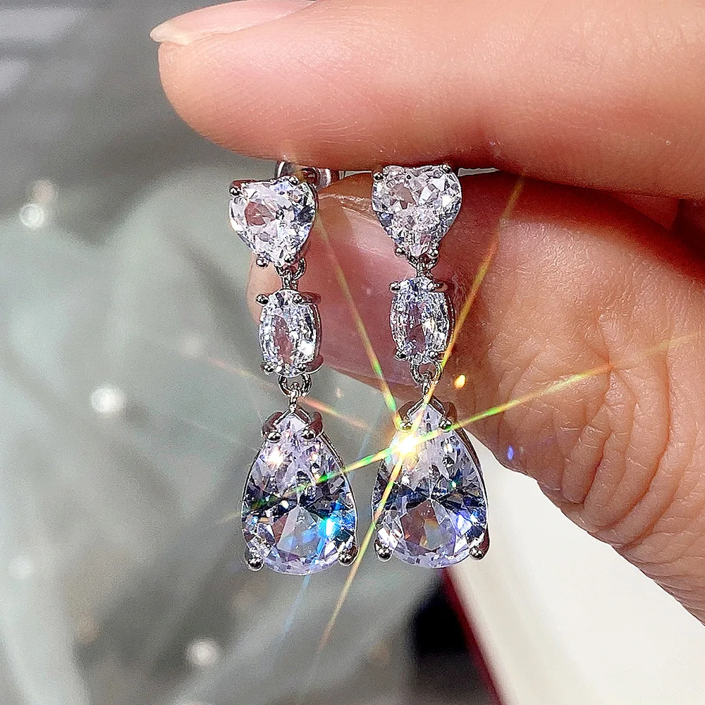 

Женские серьги-подвески с фианитом, в форме сердца и капли воды