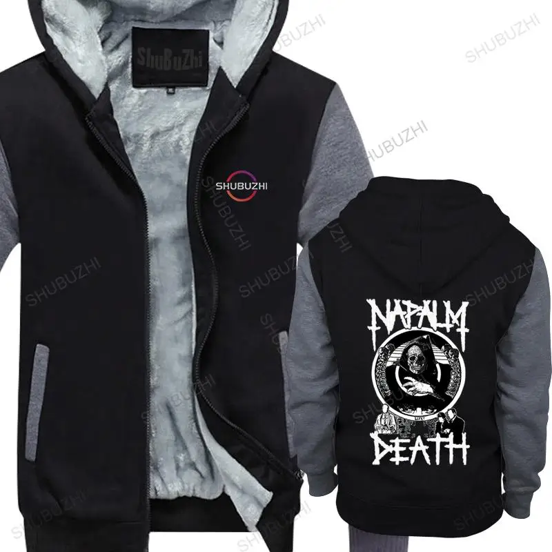 

Man winter black sweatshirt thick hoodie NAPALM DEATH 1 hoodies MENS BLACK FRUIT OF THE LOOM DTG unisex fleece Zip-up hoody