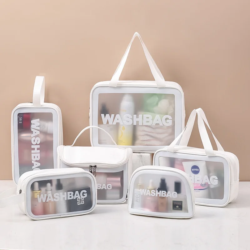 

Travel PVC Cosmetic Bags Lady Transparent Clear Zipper Black Makeup Bags Organizer Travel Bath Wash Make Up Tote Handbags Case