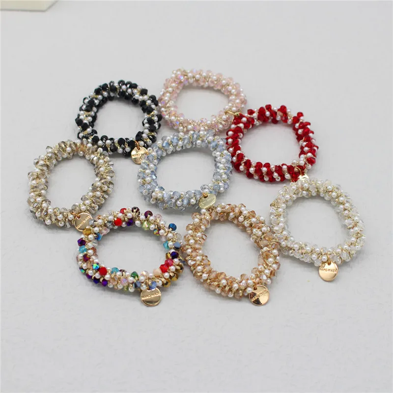 

New Multifunction Crystal Bracelet Hair Ties Pearl Elastic Hairband Girls Scrunchies Rubber Band Women Headwear Accessories