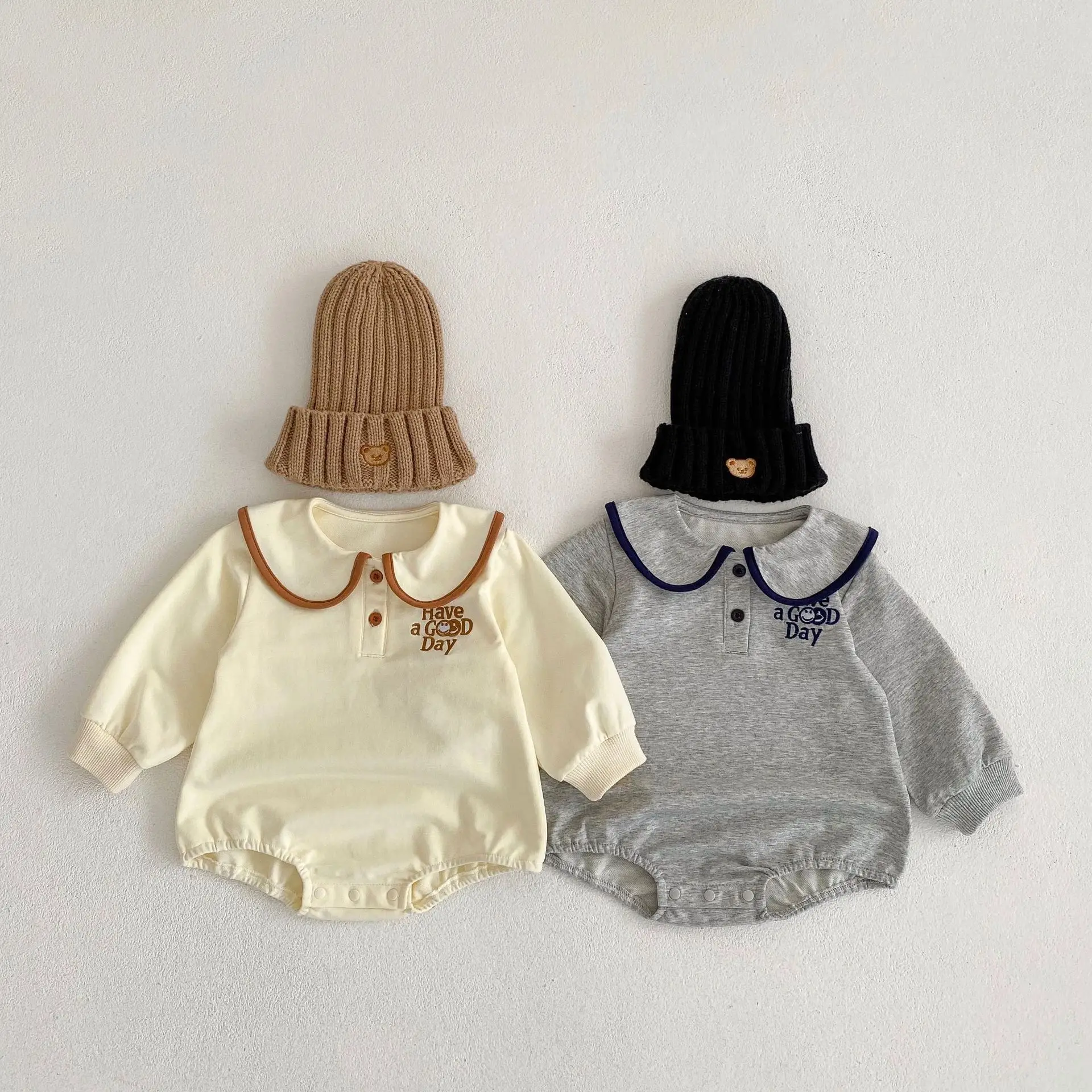

4821B Baby Bodysuit 2023 Spring Autumn New Lapel Letter Embroidered Boy's One Piece Clothes Climbing Clothes Girl's Onesies