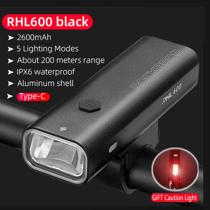 

RHL600 LUMENS Bike Light Front Lamp MTB Rode Cycling USB Rechargeable Flashlight Gift Bicycle Safety Tail Light ROCKBROS