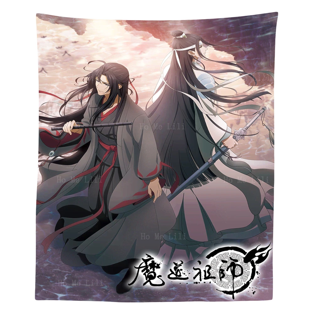 

Персонажи аниме Wei Wuxian и голубой гобелен в машинке от Ho Me Lili для декора гостиной