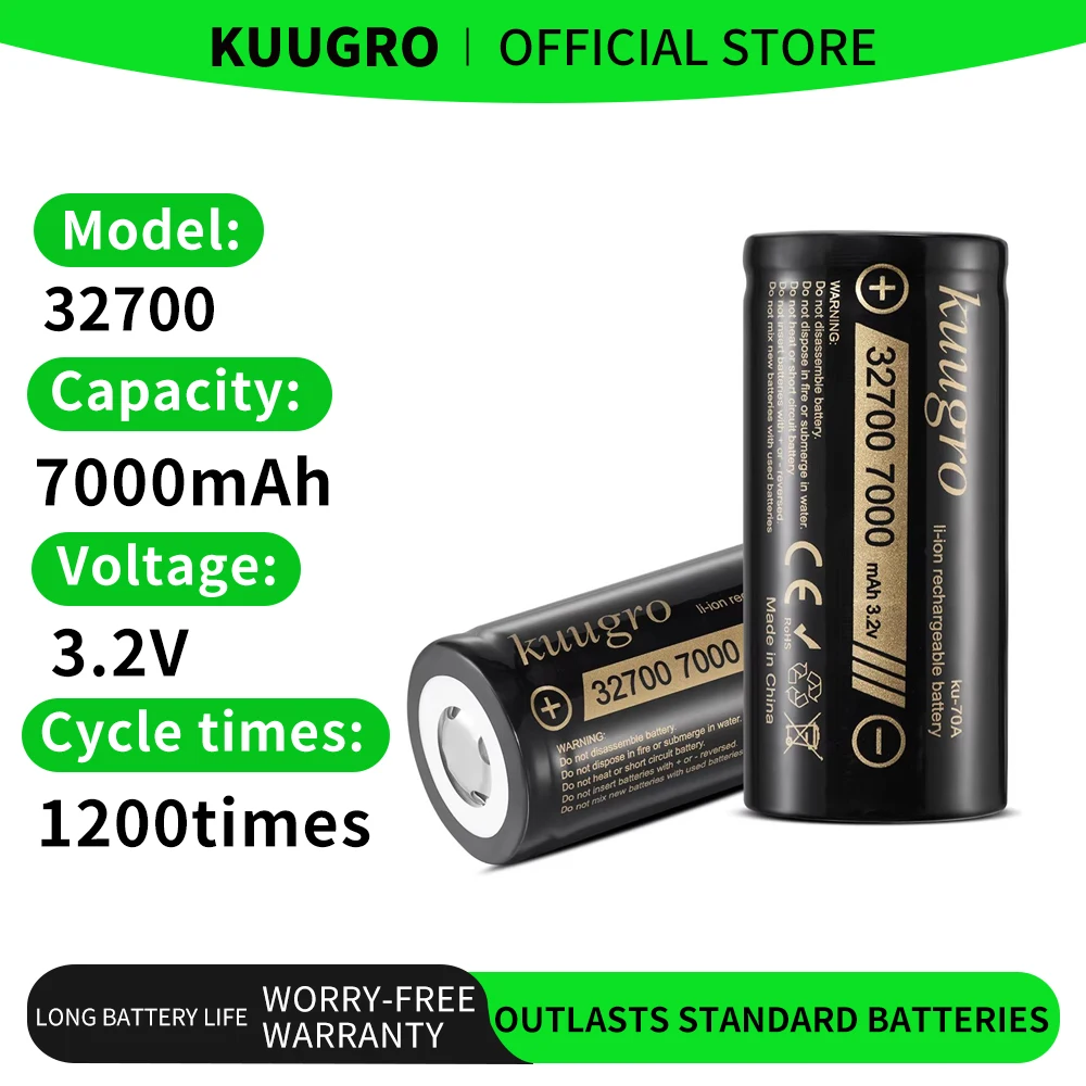 Фото Kuugro ku-70A 32700 3,2 В 7000 мАч LiFePO4 аккумуляторная батарея для DIY аккумуляторной батареи 4S 8S 12S 16S аварийный источник питания №1
