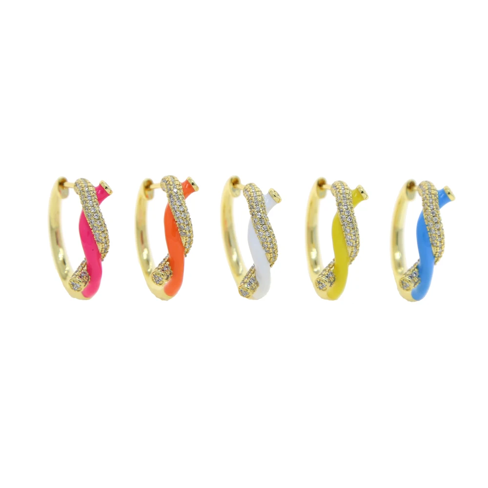 

2022 New Neon Enamel Colorful Fashion Women Girl Hoop Earring Gold Color Unique Wrap Line Micro Pave CZ Ear Jewelry