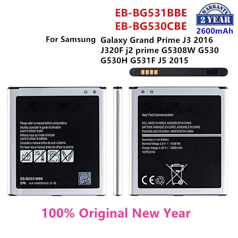 

100% Orginal EB-BG531BBE EB-BG530CBE Battery 2600mAh For Samsung Galaxy Grand Prime J3 2016 j2 prime G5308W G530 G531F