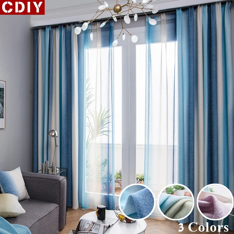 

CDIY Modern Color Stripes High Shade Blackout Curtains For Living Room Bedroom Kitchen Curtains Tulle Nordic Style Home Decor