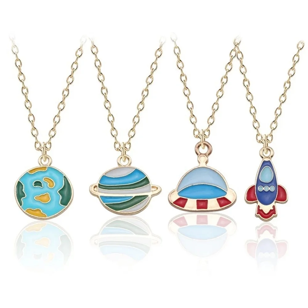 

Vintage Trendy Adjustable Pendant Necklace For Woman And Man Cute Galaxy Planet Spaceship Metal Party Jewelry Accessories Gift
