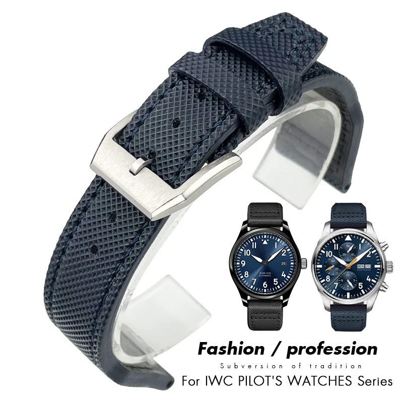 

20mm 21mm Nylon Fiber Leather Watch Band for IWC Pilot IW377714 PORTOFINO for Hamilton Quality Green Blue Watchband Black Strap