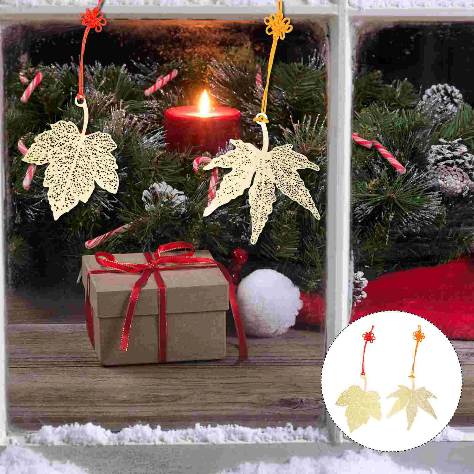 

Christmas Leaves Ornaments Hanging Ornament Tree Maple Pendant Gold Fall Decor Metal Party Leaf Set Adornment Shatterproof