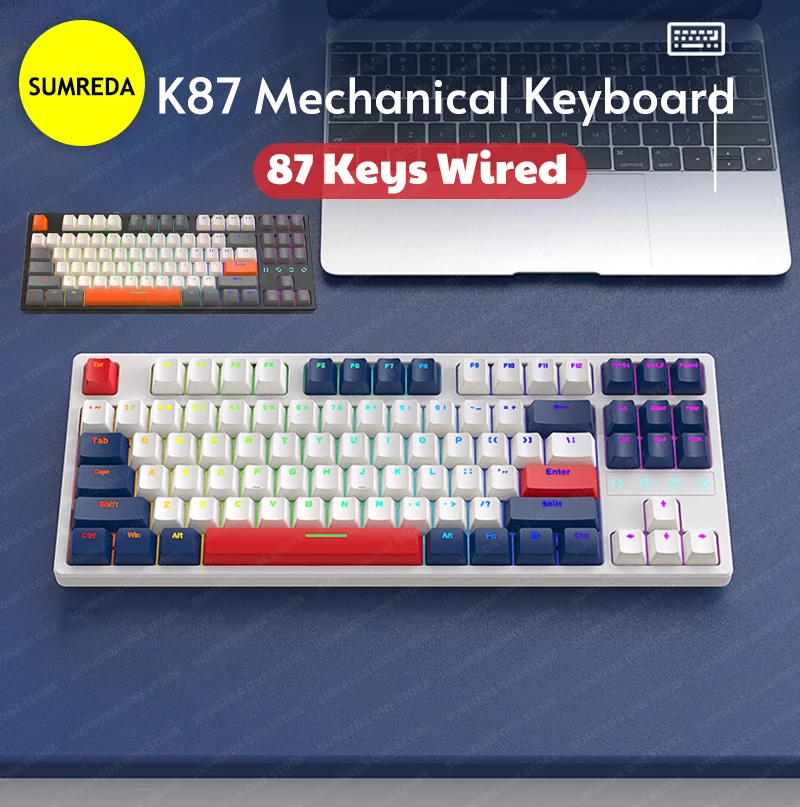 

Механическая клавиатура, 87 клавиш, популярный переключатель, клавиатура для геймеров с подсветкой, Проводная игровая клавиатура для ПК
