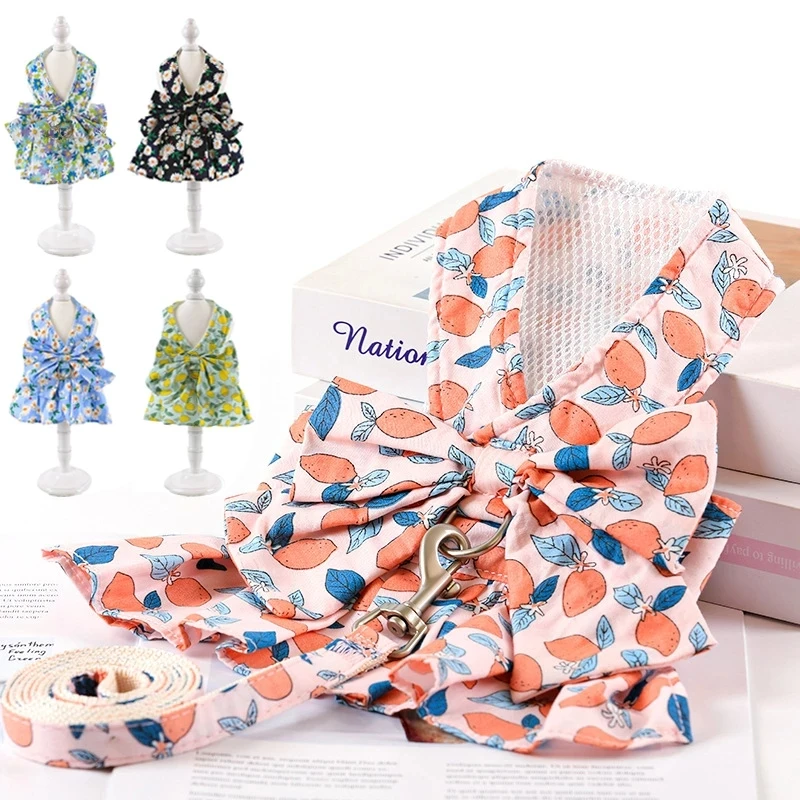 

New Breathable Dog Harness and Leash Set Floral Bowknot Cat Harnesses for Small and Medium Dog Vest Leashes Pet Accessoires