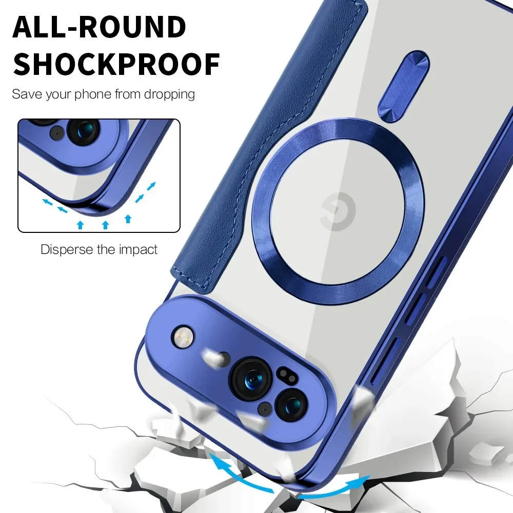 Magnetic Leather Flip Case for Google Pixel 9 Pro XL 8A 7A Shockrpoof Magsafe Wireless Charge Card Slots Pocket Holder Cover