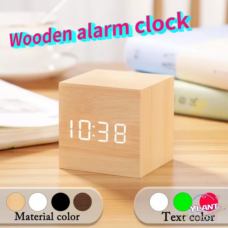 

Digital Thermometer Alarm Clock Wooden LED Backlight Voice Control Retro Glow Watch Desktop Table Luminous Clock Home Decoration
