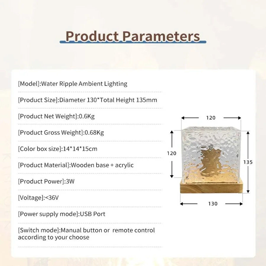 Динамическая Вращающаяся лампа в виде волны воды проектор ночник с кристаллами и