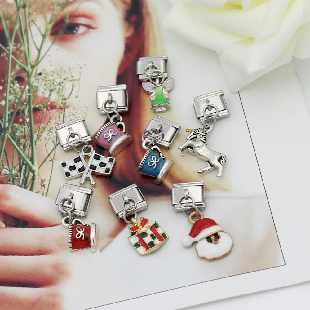 Фото Hapiship 9mm Width Original Daisy Unicorn Angel Cup Santa Claus Italian Charm Fit Bracelet Stainless Steel Jewelry Making DJ50 №5