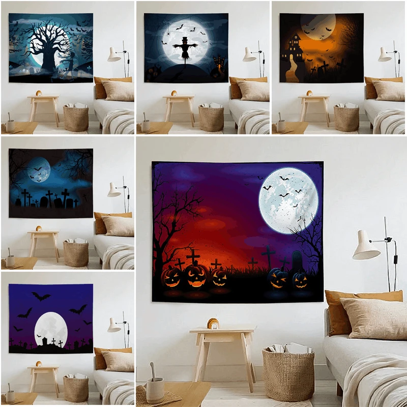 

Pumpkin Wall Cloth Dark Forest Carpet Halloween Large Tapestry Candy Witch Aesthetic Room Decor Blanket Curtains Bedding Hippie