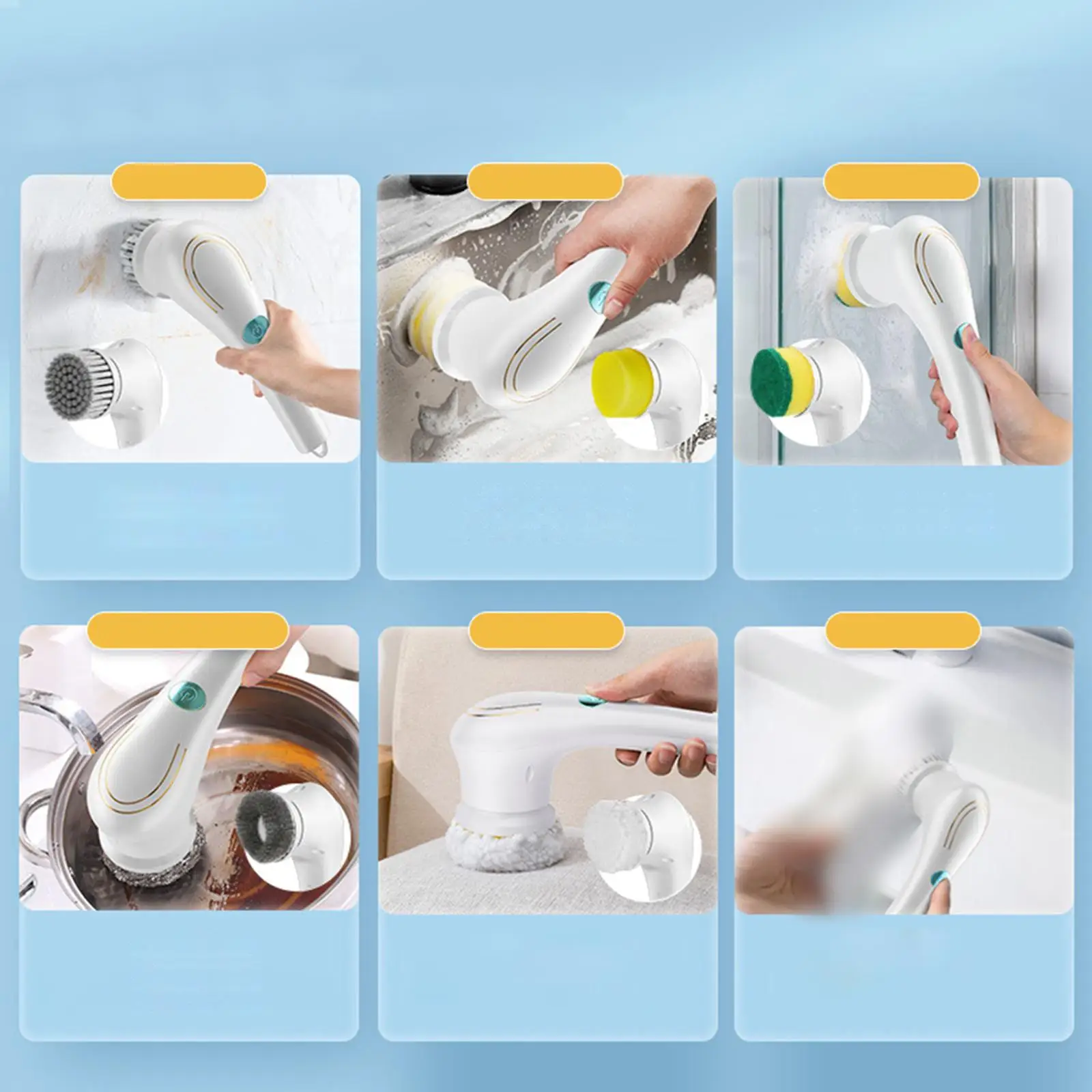 

Household Electric Cleaning Brush Five Brush Heads Electric Spin Scrubber Dishwashing Brush for Floor, Car Window, Bathroom,