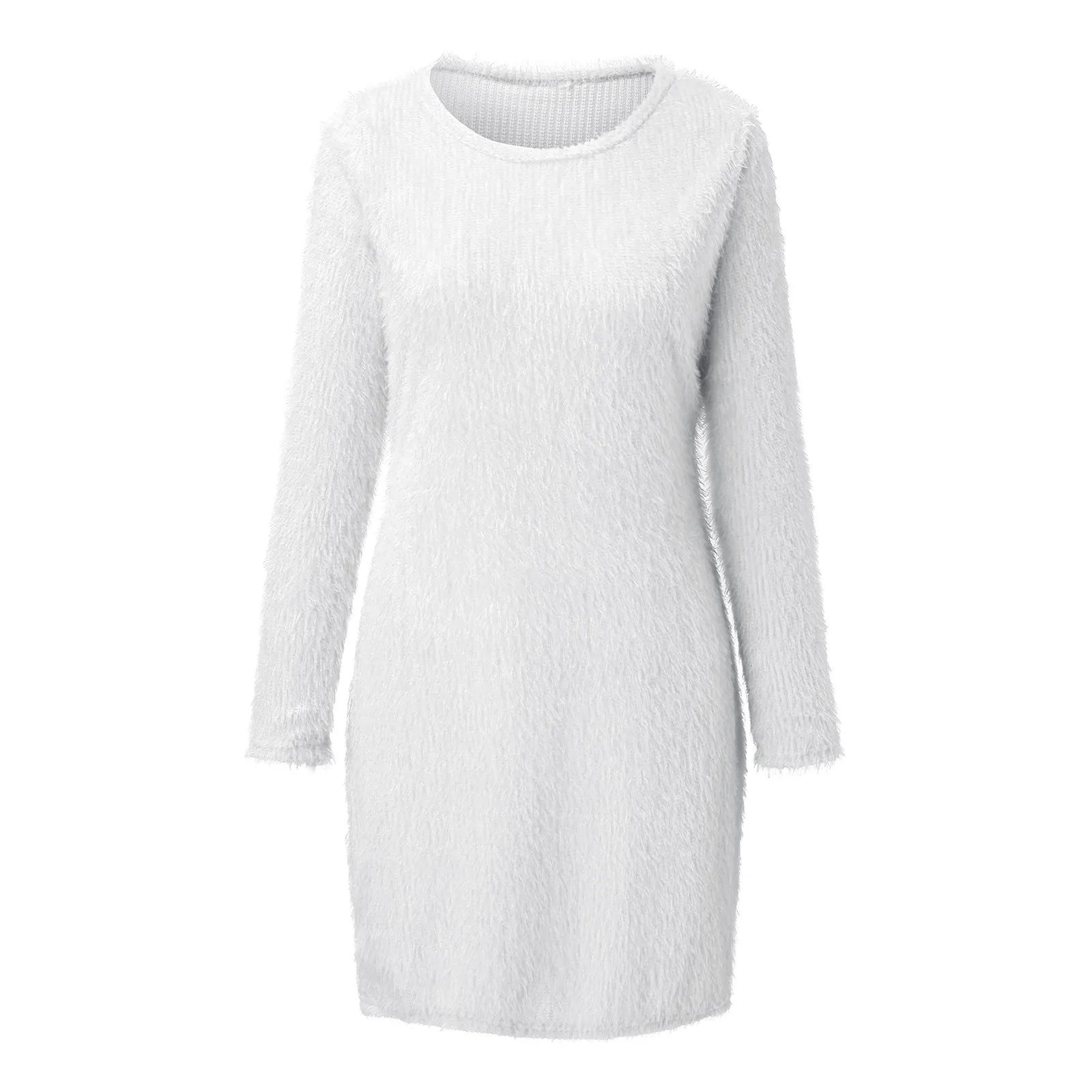 2024 Женское Плюшевое Вязаное Короткое Платье Повседневное Летнее Платье-свитер