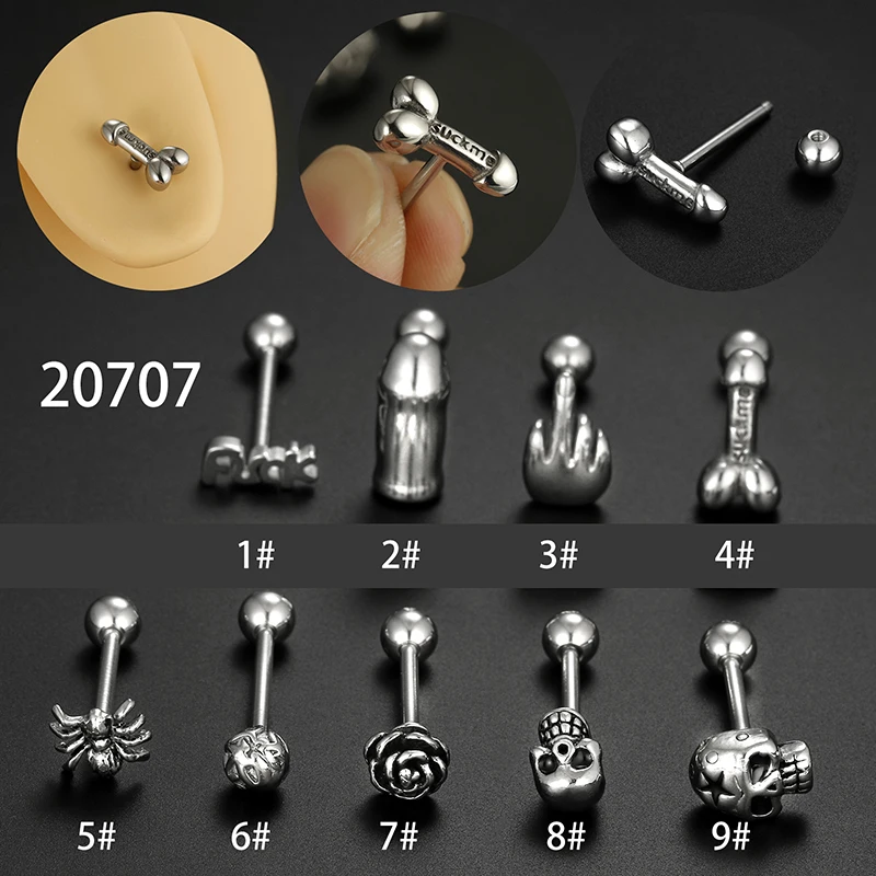 

1PC Gothic Gesture Tongue Barbell Stud Piercing Bar Punk Stainless Steel Skull Spider Tongue Ring Sexy for Unisex Body Jewelry