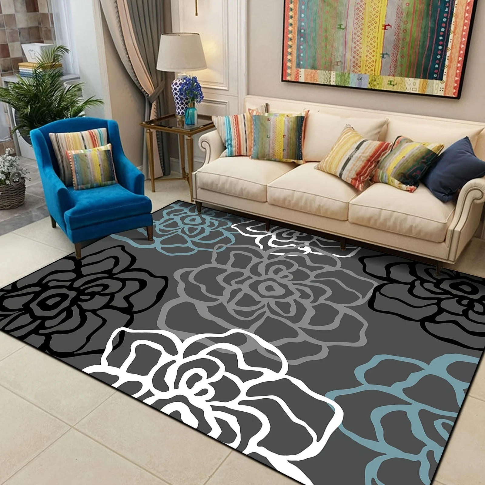 

Nordic Non-Slip Living Room Rug - Retro Style Carpet