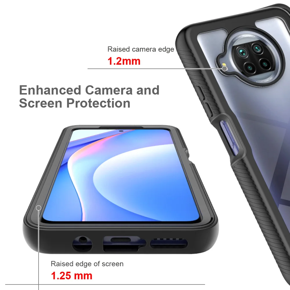 Hybrid Rugged Armor PC + TPU Shockproof Case for Xiaomi Mi 10T Lite Soft Frame Transparent Back Cover For Mi 10T Note 10 Lite