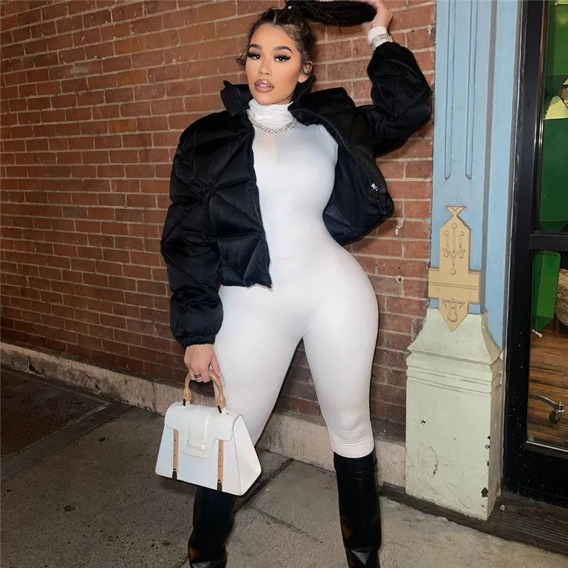 2022 Autumn and Winter Women's Fashion High Collar Solid Color Cardigan Thickened Short Cotton Jacket Warm Windproof
