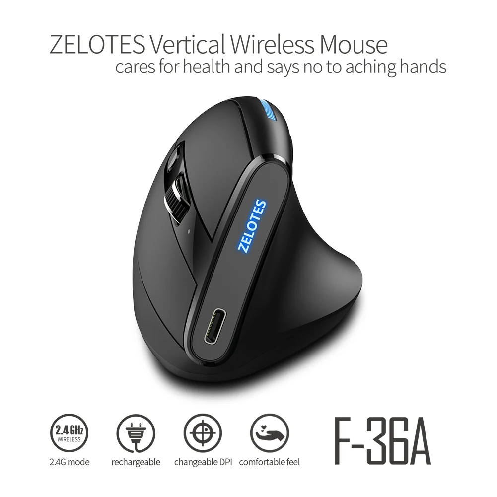 

ZELOTES F-36A Optical 2.4G Mouse 6 Buttons Computer PC Accessories Wireless Rechargeable Mice 2400 DPI Adjustable