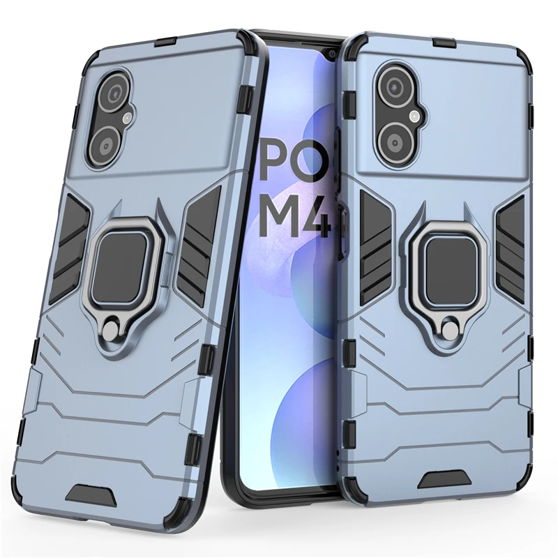 For Poco M4 5G Case Cover Xiaomi Poco M4 5G Capas Phone Back Bumper Shockproof Holder Ring Magnetic Cover For Poco M4 5G Fundas