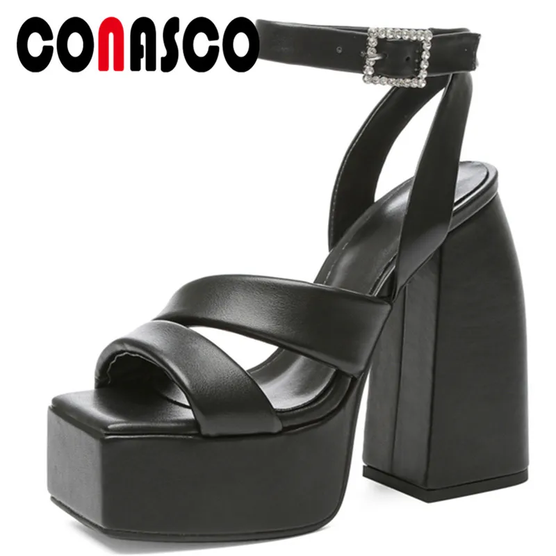 

Женские босоножки CONASCO, летние туфли-лодочки для вечеринки, свадьбы, босоножки на платформе со стразами и ремешком на щиколотке, женская мод...