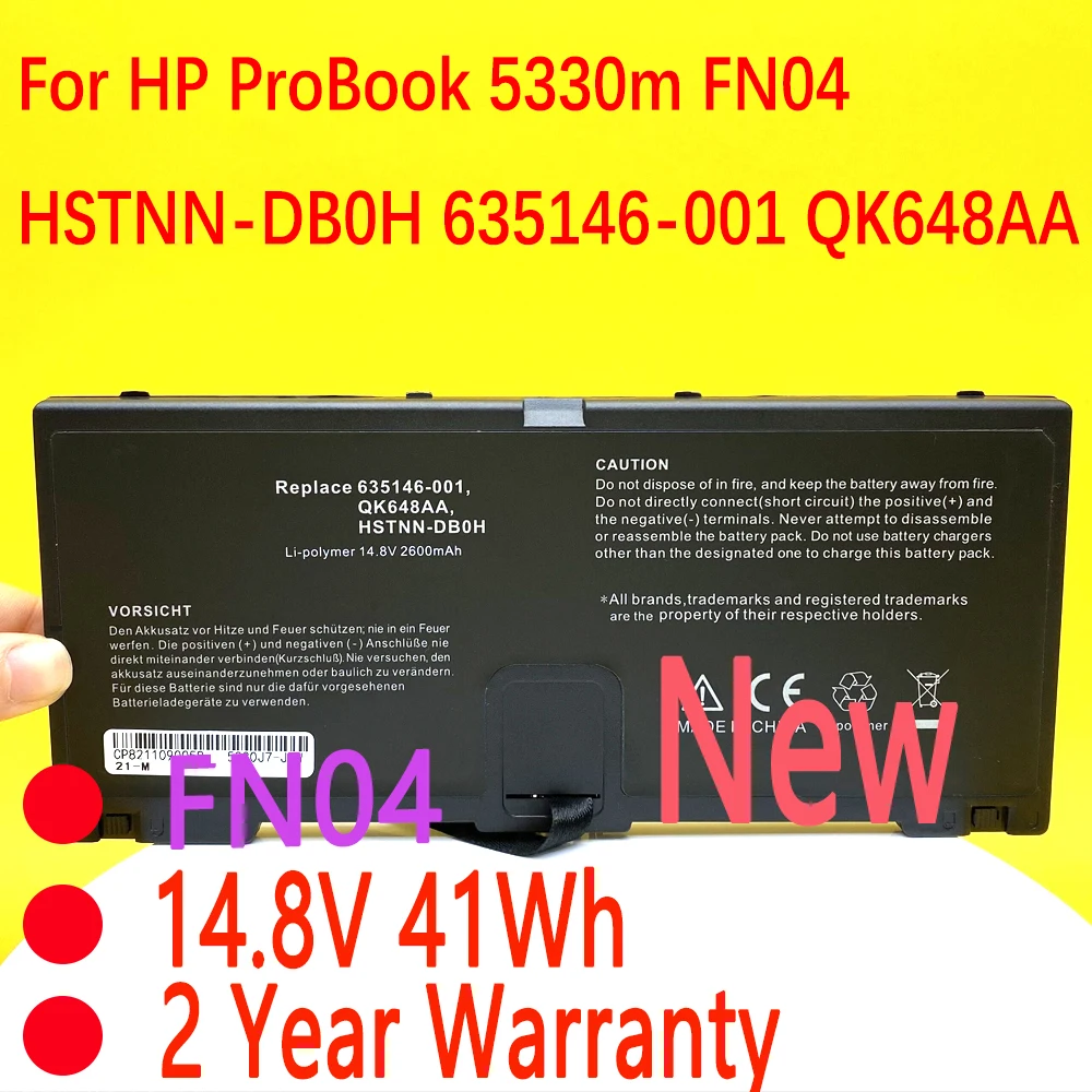 Новый аккумулятор FN04 для ноутбука HP ProBook 5330m FNO4 HSTNN-DB0H 635146-001 634818-271 QK648AA QG644PA 14,8 V 41WH с 4 ячейками