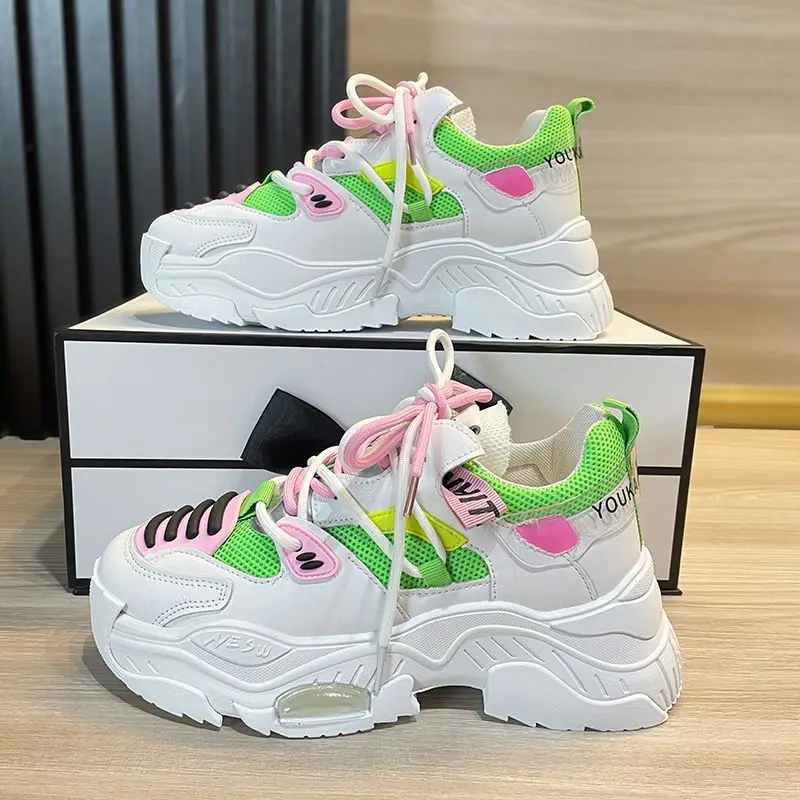 Color-blocking sports shoes 2023 summer new casual thick sole small white shoes fashion versatile breathable single shoes