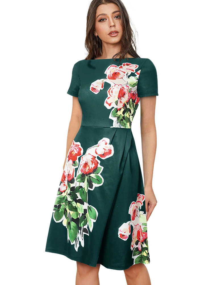 Женское платье-трапеция Nice-forever Элегантное летнее платье с цветочным принтом и