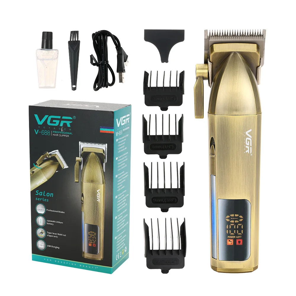 

VGR hair trimmer V688 USB rechargable hair clipper hairdresser barber oil head whitening engraving hair carving clipper LCD