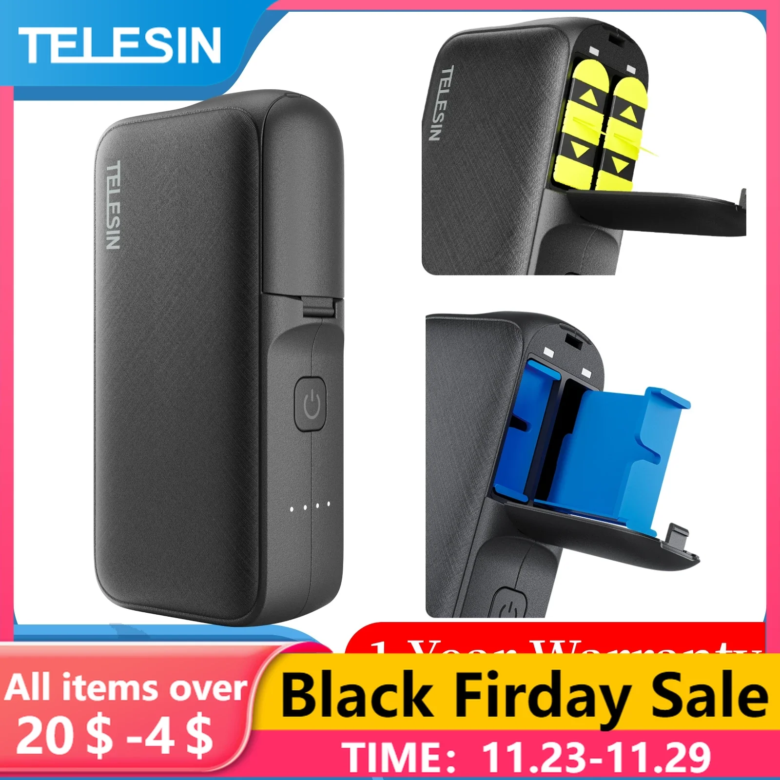 

TELESIN 10000mAh Powerful Power Bank for GoPro 12 hero 11 10 9 for GoPro 8 7 6 5 Fast Charge External Battery Portable Powerbank