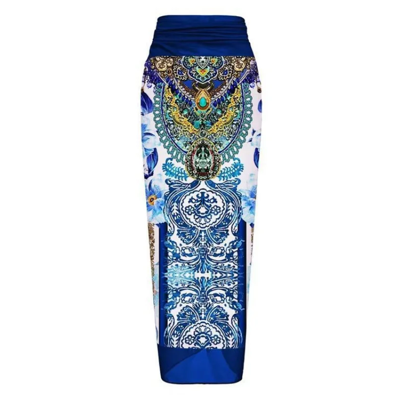 Two Piece Women's Set Fashion Printed Swimwear Summer Sexy Jumpsuit Swimsuit Chiffon Slit Skirt Matching Suit 2023 New Arrival