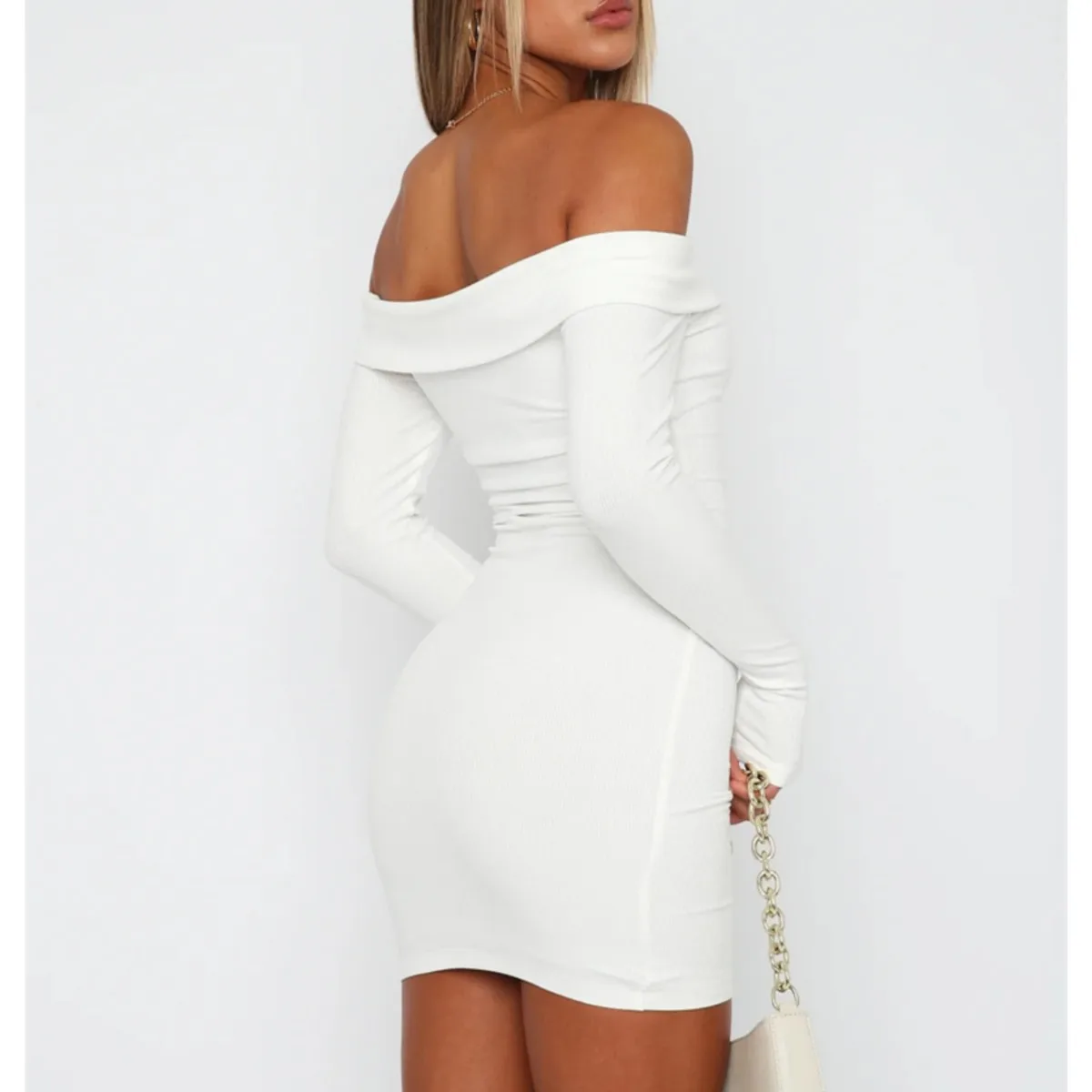 

Женское облегающее платье с открытыми плечами, однотонное облегающее мини-платье с длинным рукавом и открытой спиной, Клубная уличная одежда, лето-осень