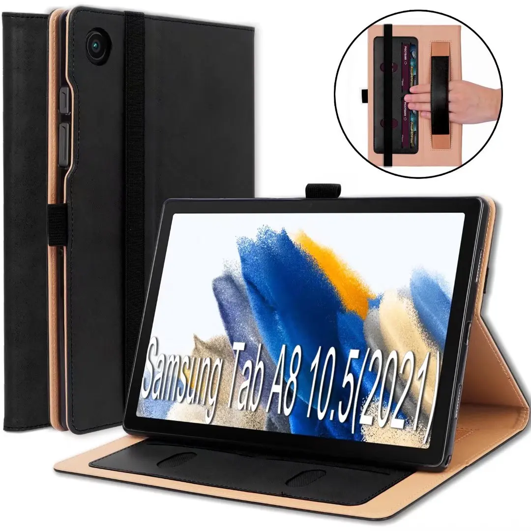 

Rotating leather Cover Wallet Pocket with Hand Strap Auto Sleep/Wake Case for Samsung Galaxy Tab A8 10.5'' X200 X205 X207