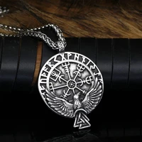 nordic vegvisir viking necklace for men stainless steel retro odin crow viking rune necklace pendant amulet jewelry wholesale