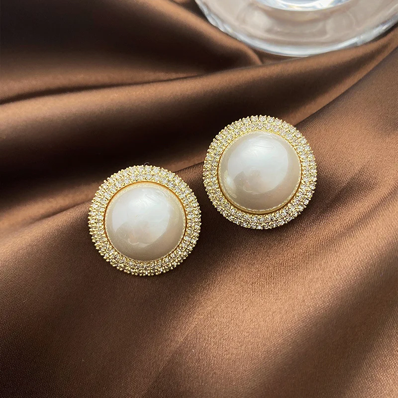 925 Silver Needle European And American Luxury Earrings Exaggerated Pearl Full Diamond New Wome