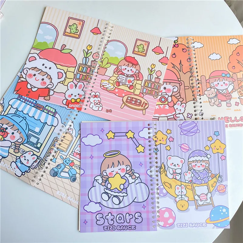 

A5 Kawaii Cartoon Cute Girl Pattern Notebook Coil Hand Account Notepad Plan Book Diary Student School Stationery