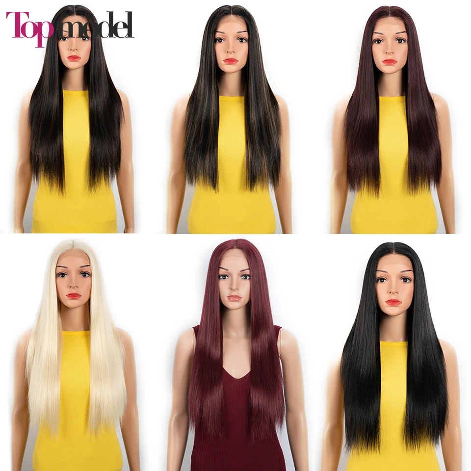 Верхняя Модель Длинные прямые кружевные передние парики для чернокожих женщин