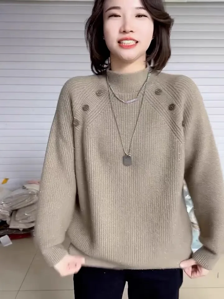 European Goods Thickened Sweater Women Autumn and Winter 2024 New Fleece-lined Inner wear Warm Bottoming Shirt round Neck Knit