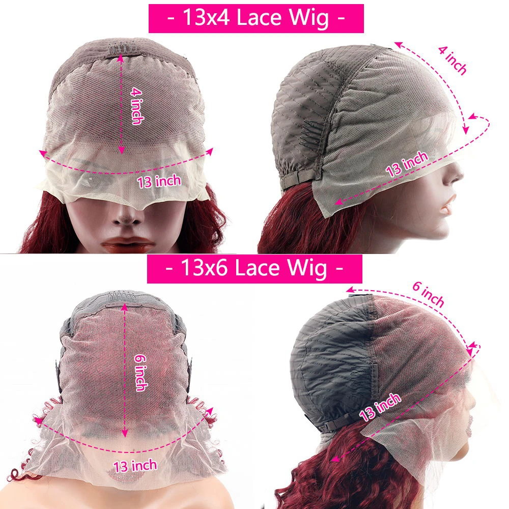 99J Burgundy Body Wave Wig 13x4 13x6 HD Lace Human Hair Front Pre Plucked 200 Density Red Colored Frontal Curly Wigs For Women