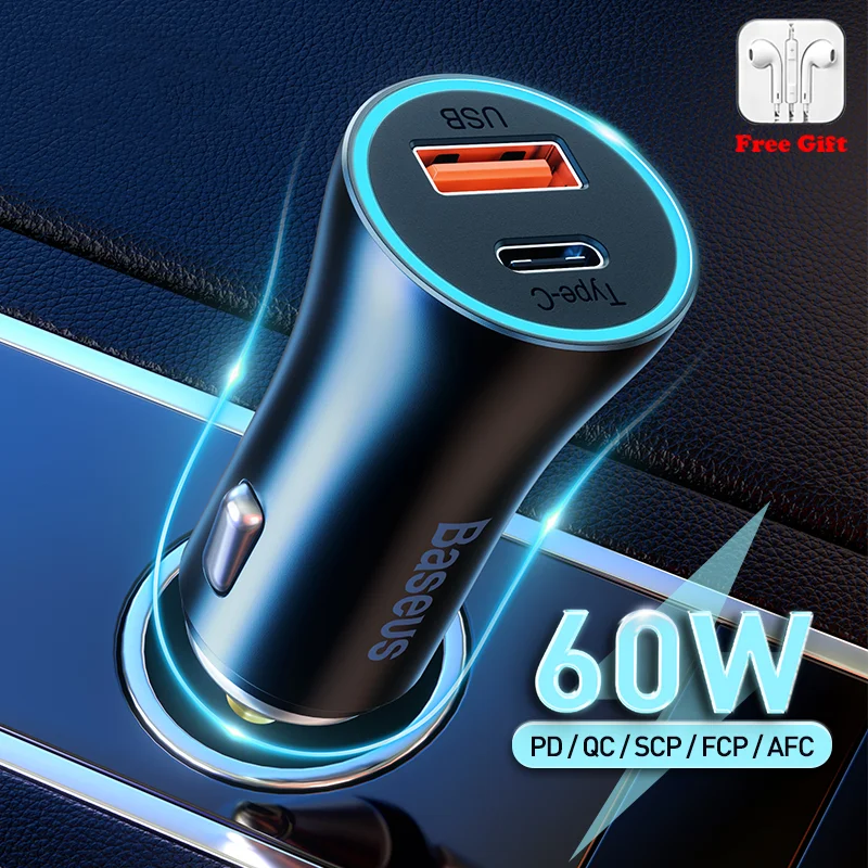 

Baseus 60W Car Charger Quick Charge 4.0 3.0 For Xiaomi USB C Type C PD Fast Car Phone Charger For iPhone 13 14 11 Pro Max Huawei