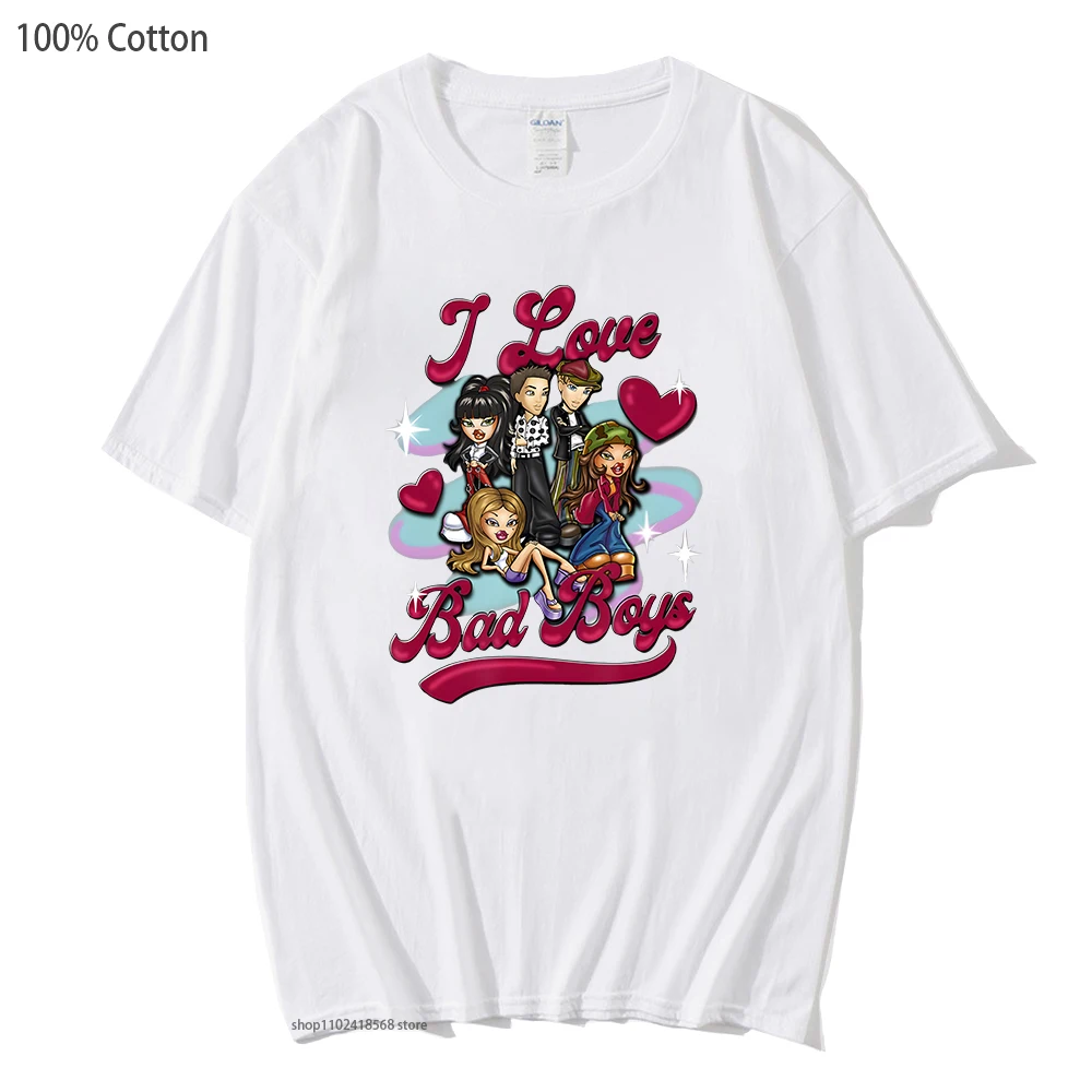 

Футболки brразмера «I Love Bad Boys» для женщин, футболка с коротким рукавом, топ из 100% хлопка, Одежда большого размера Y2k, футболки в эстетическом с...