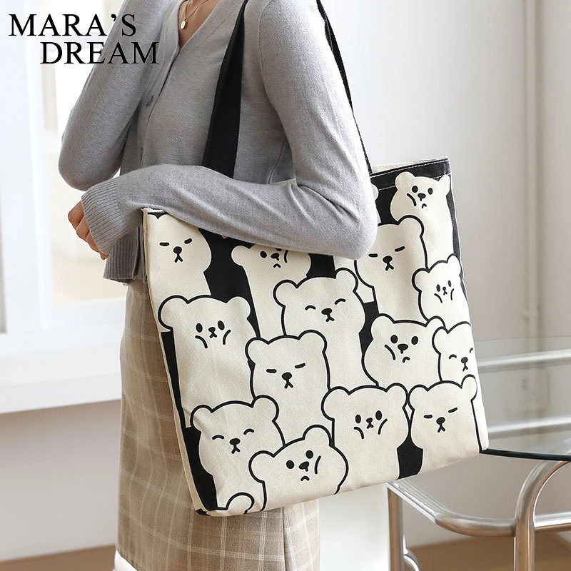 Сумка Mara's Dream с мультяшным рисунком медведь кот тигр Брезентовая сумка милая