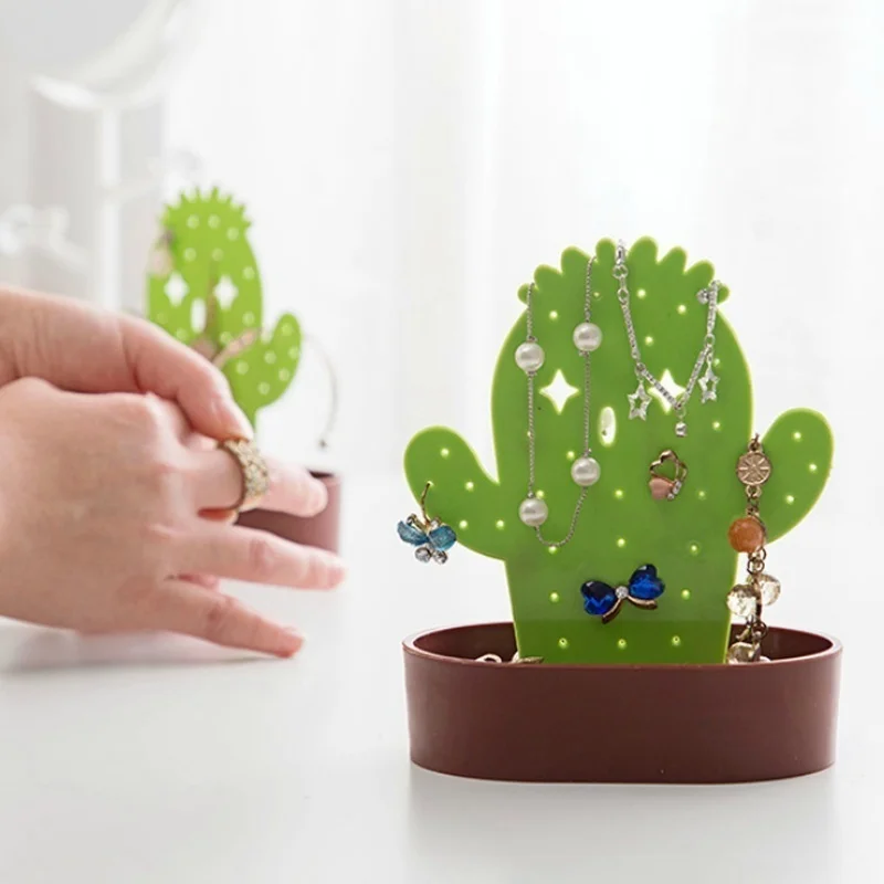 

Green Cactus Earrings Jewelry Stand Creative Multifunctional ABS Rings Holder Hangers Bracelet Jewelry Organizer for Women Girls